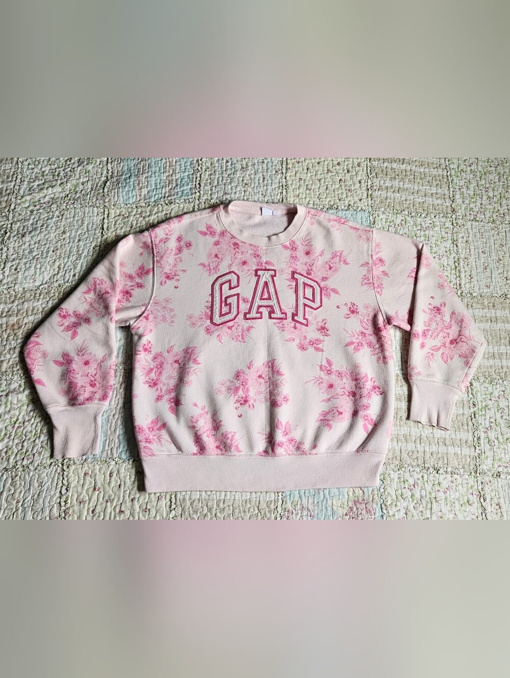 GAP Pink Floral Logo Crewneck Sweatshirt